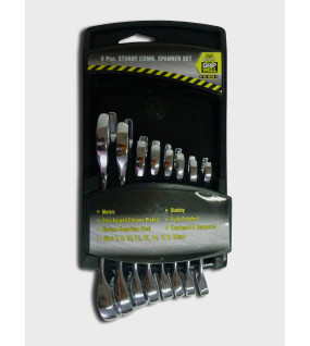 8PC Metric (mm) Stubby Combination Spanner Set with Rack