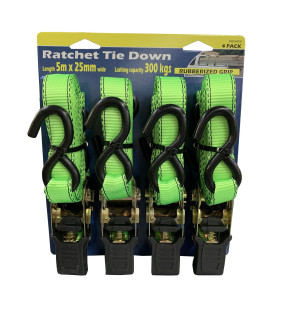 4Pc Ratchet Tie Down 25mm x 5m LC300KG - S Hooks