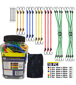 18pc Elastic Bungee Strap Assorted