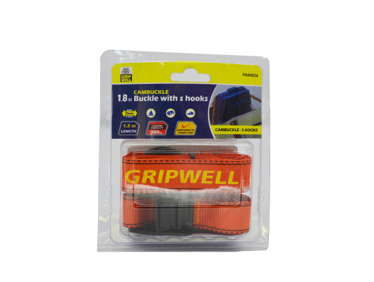 Cambuckle Tie Down 25mm x 1.8m (300kg LC) with S-Hooks